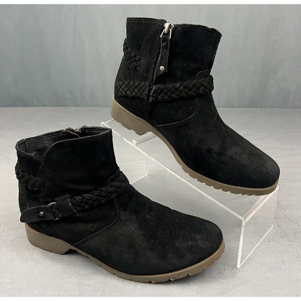 Teva De La Vina Woman's Size 7.5 Black Suede Leather Braided Ankle Boots-1008601
